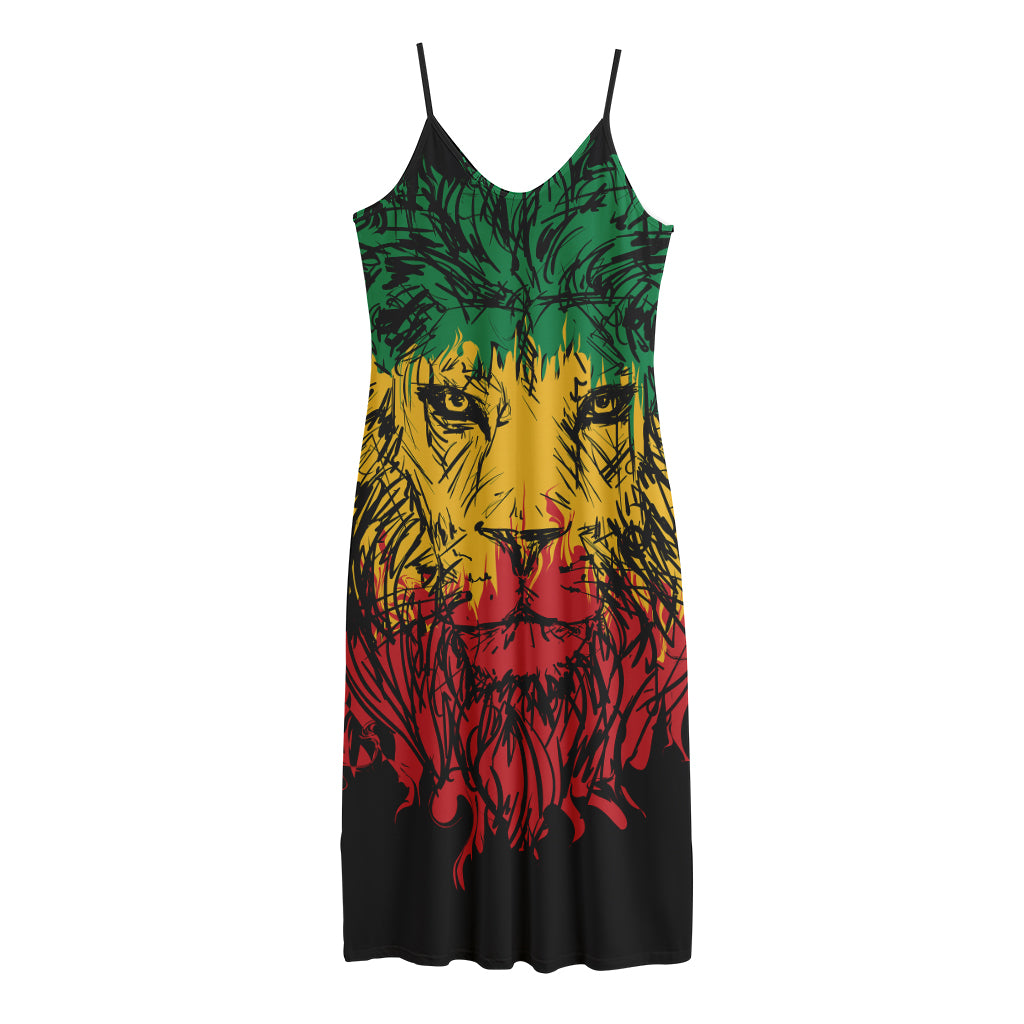 Rasta Lion Print Jersey Midi Cami Dress