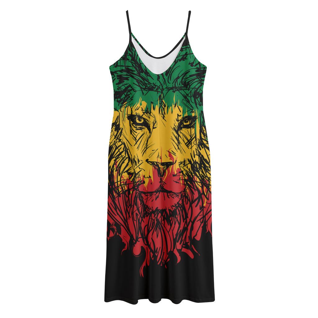 Rasta Lion Print Jersey Midi Cami Dress