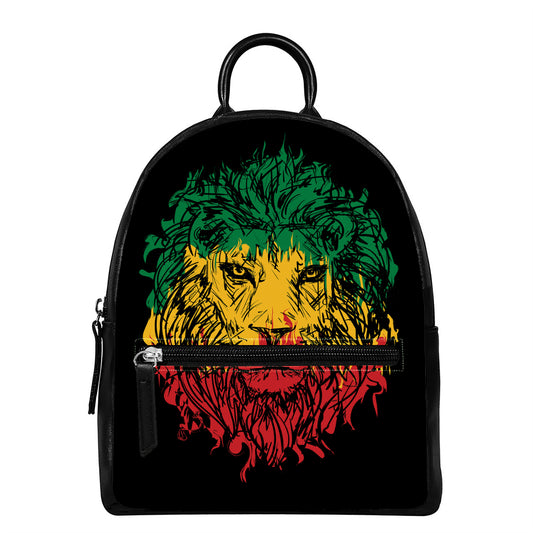 Rasta Lion Print Leather Backpack