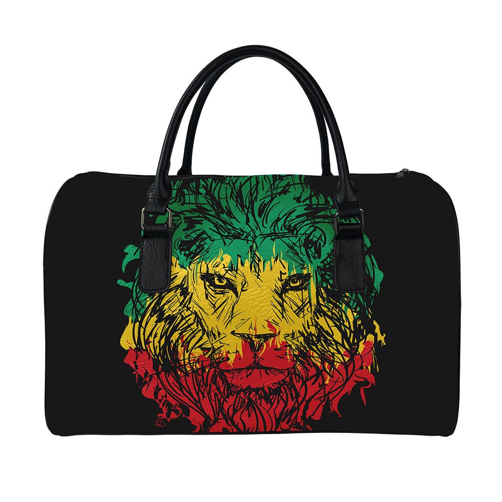Rasta Lion Print Leather Duffle Bag