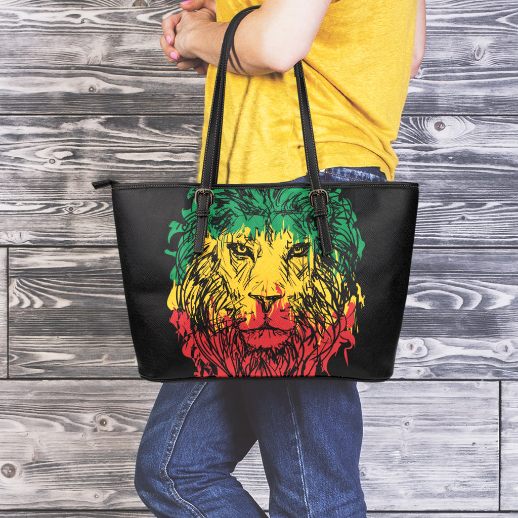 Rasta Lion Print Leather Tote Bag