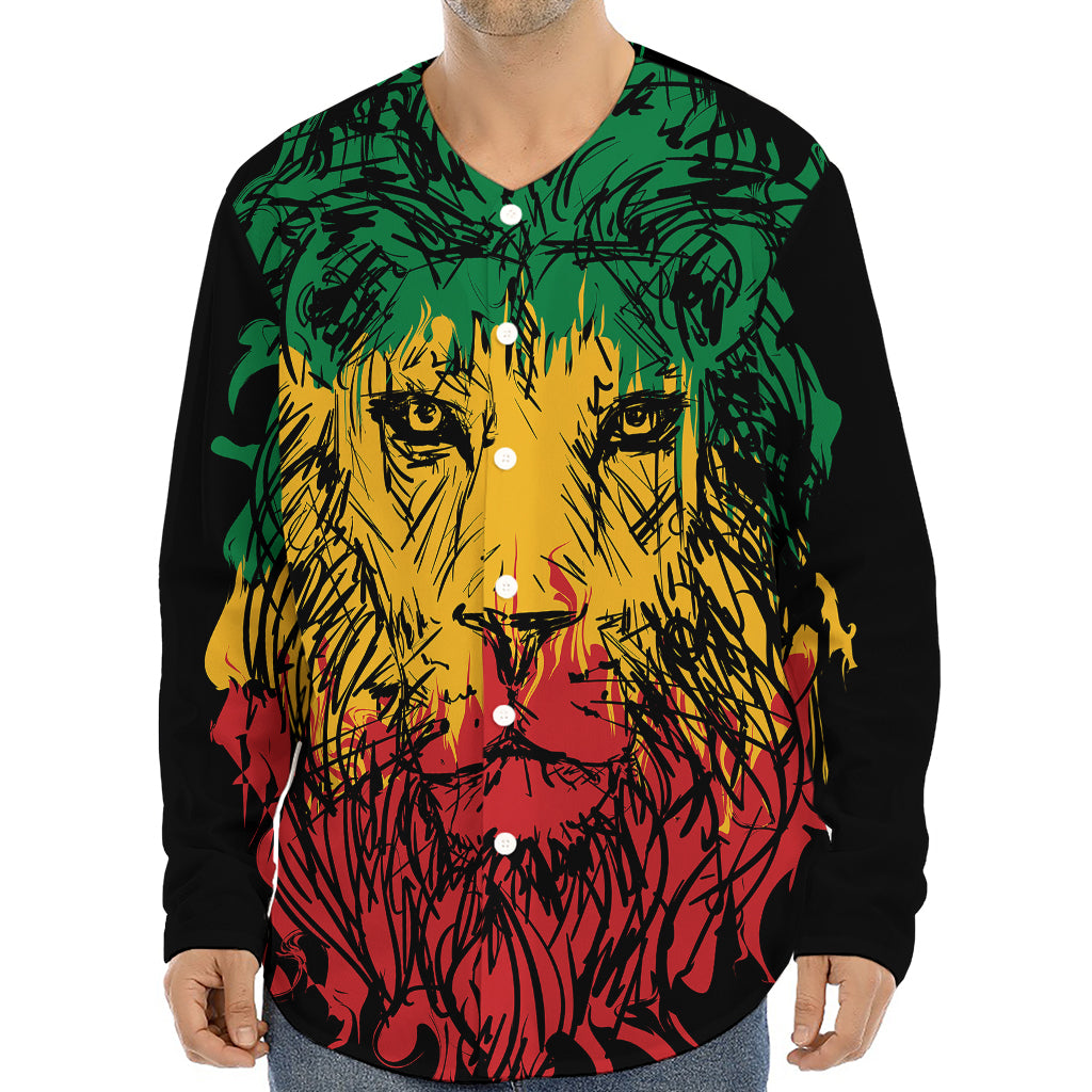 Rasta Lion Print Long Sleeve Baseball Jersey