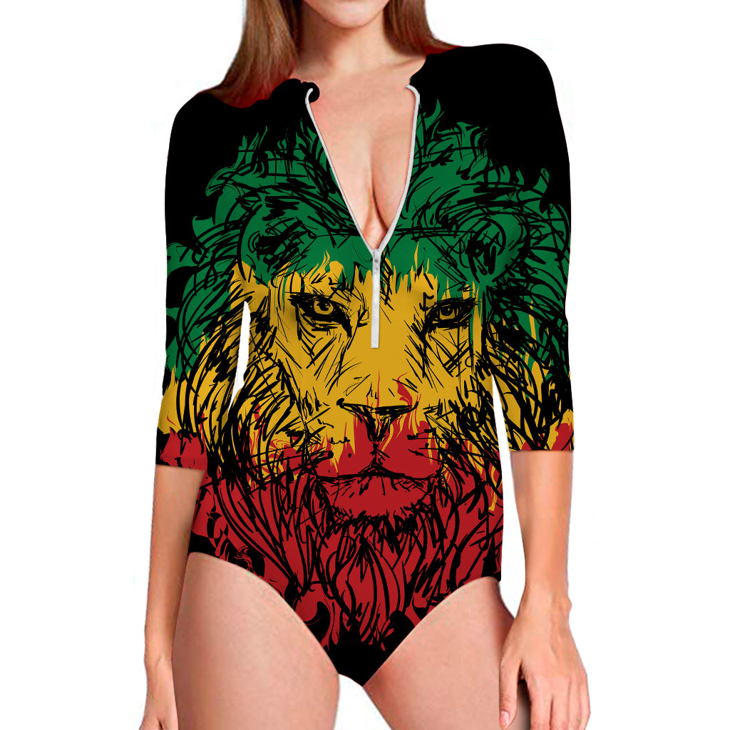Rasta Lion Print Long Sleeve Swimsuit