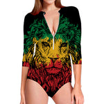 Rasta Lion Print Long Sleeve Swimsuit