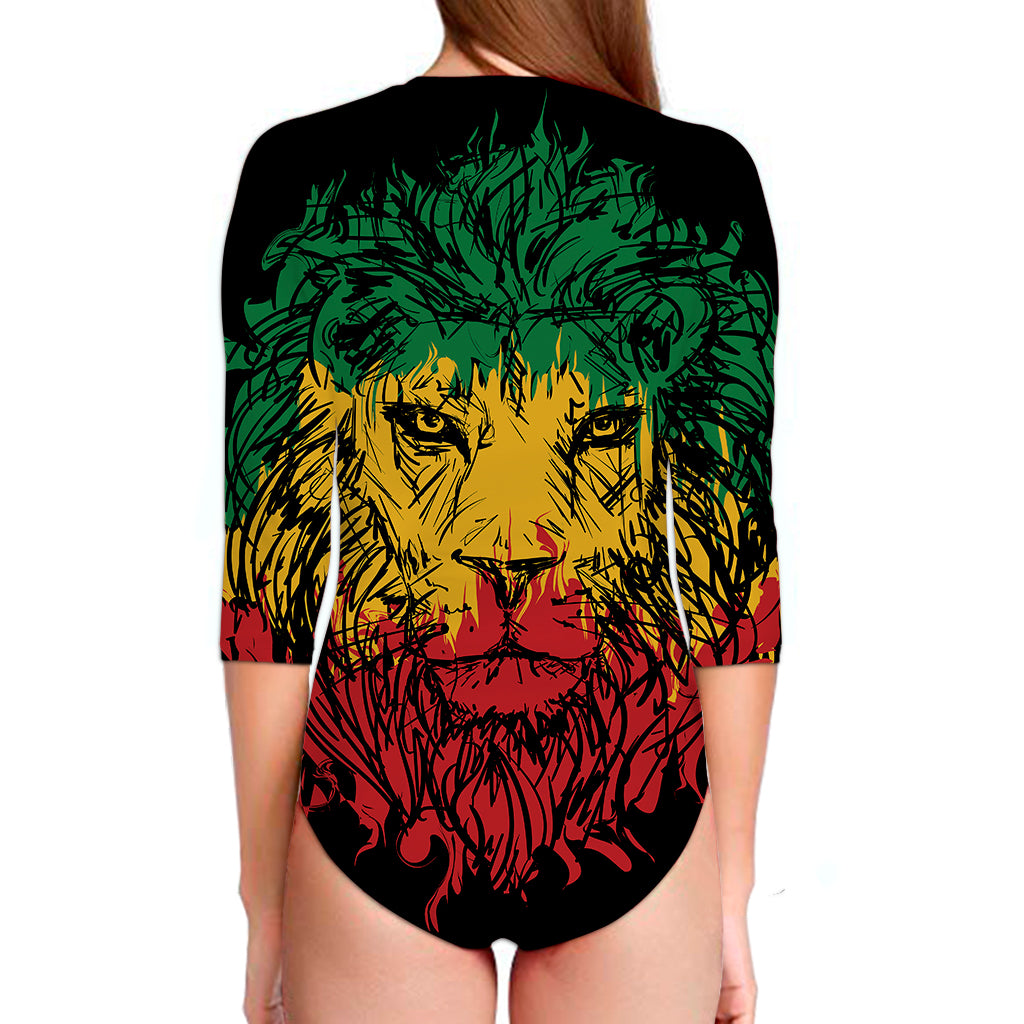 Rasta Lion Print Long Sleeve Swimsuit