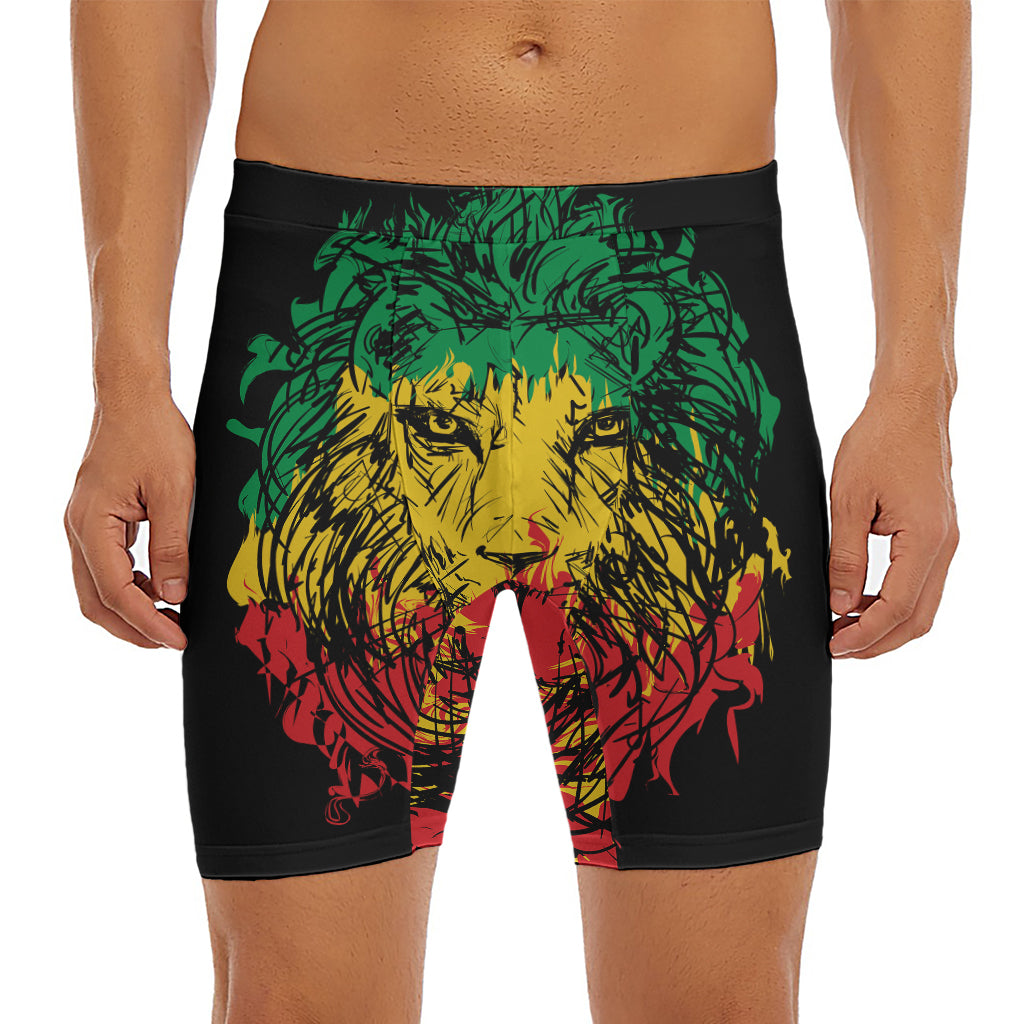 Rasta Lion Print Men's Long Boxer Briefs