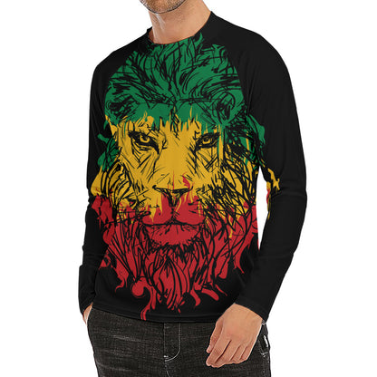 Rasta Lion Print Men's Long Sleeve Rash Guard