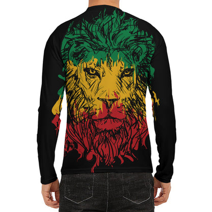 Rasta Lion Print Men's Long Sleeve Rash Guard