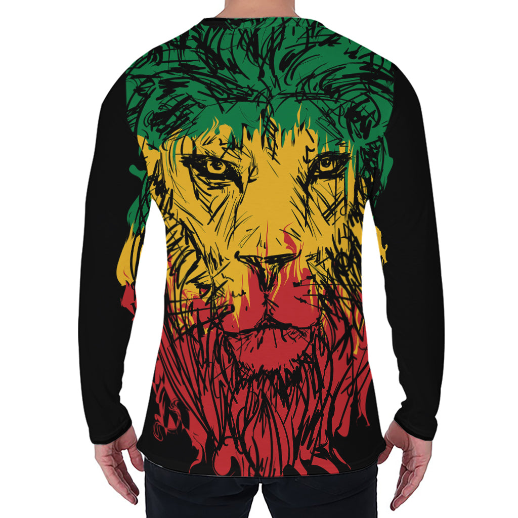 Rasta Lion Print Men's Long Sleeve T-Shirt