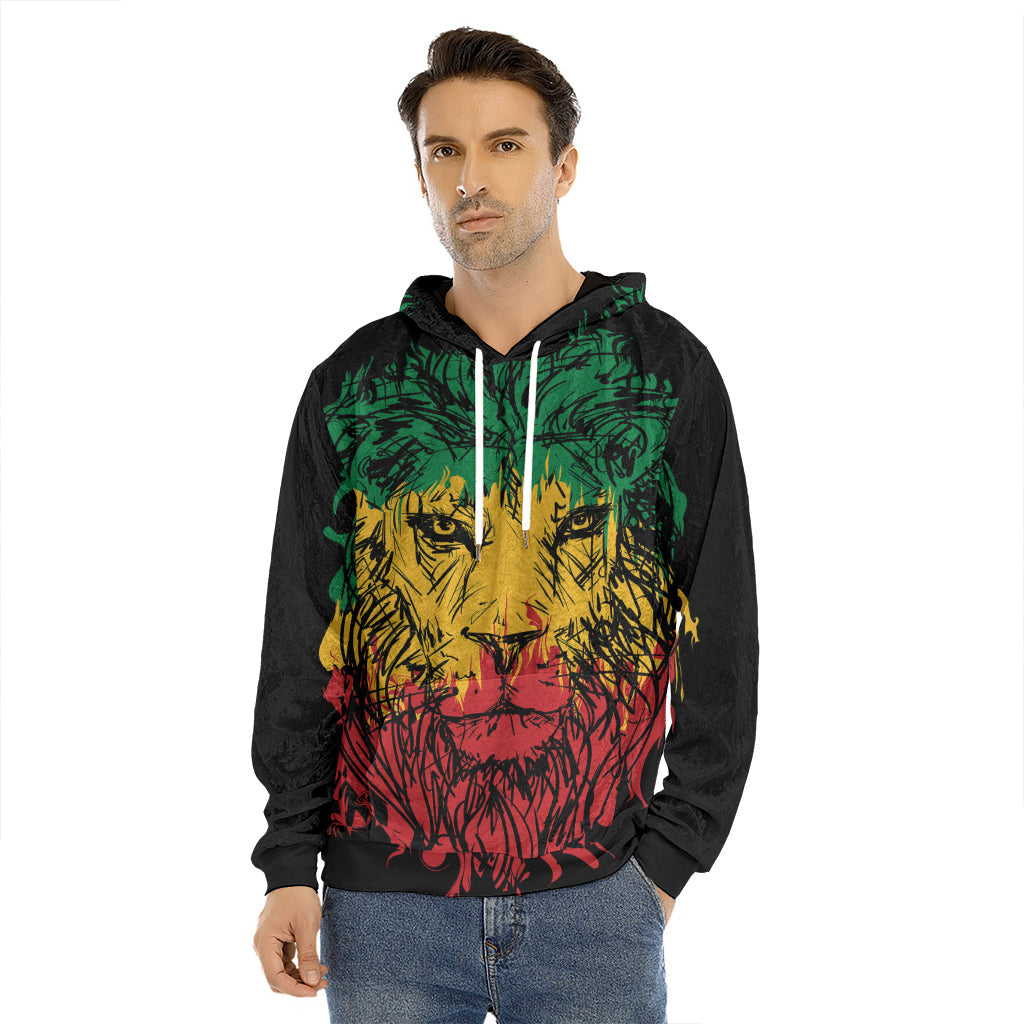 Rasta Lion Print Men's Velvet Pullover Hoodie