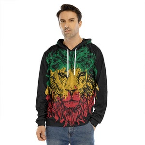 Rasta Lion Print Men's Velvet Pullover Hoodie