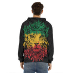 Rasta Lion Print Men's Velvet Pullover Hoodie