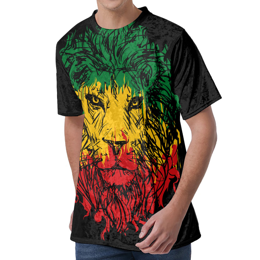 Rasta Lion Print Men's Velvet T-Shirt