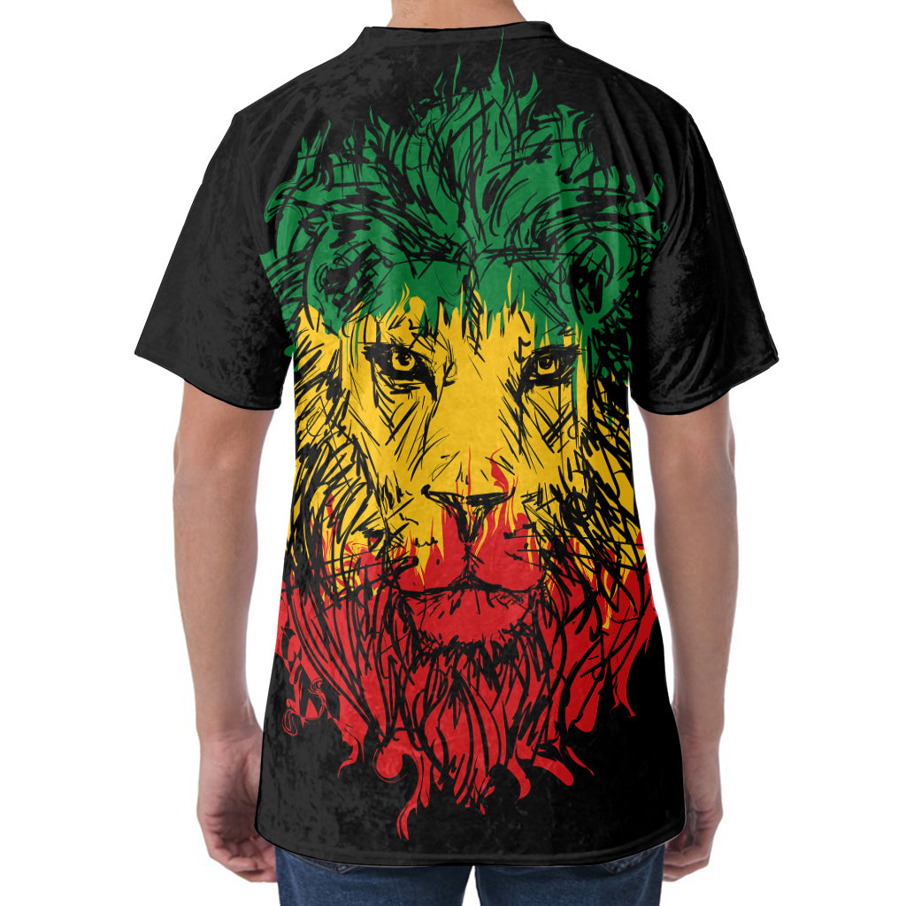 Rasta Lion Print Men's Velvet T-Shirt