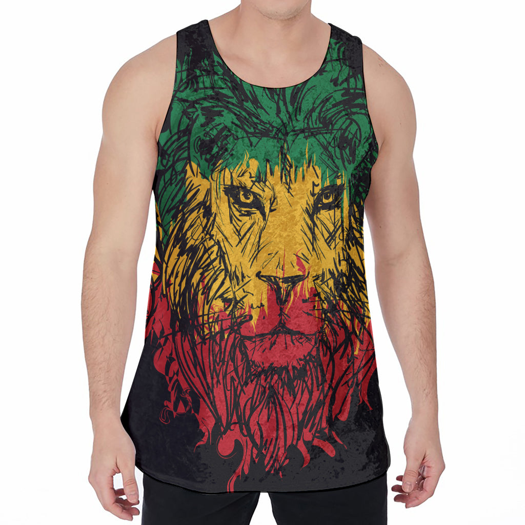 Rasta Lion Print Men's Velvet Tank Top