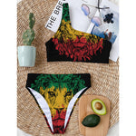 Rasta Lion Print One Shoulder Bikini Top