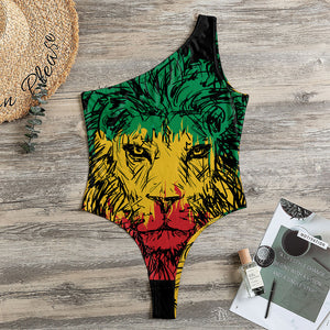 Rasta Lion Print One Shoulder Bodysuit