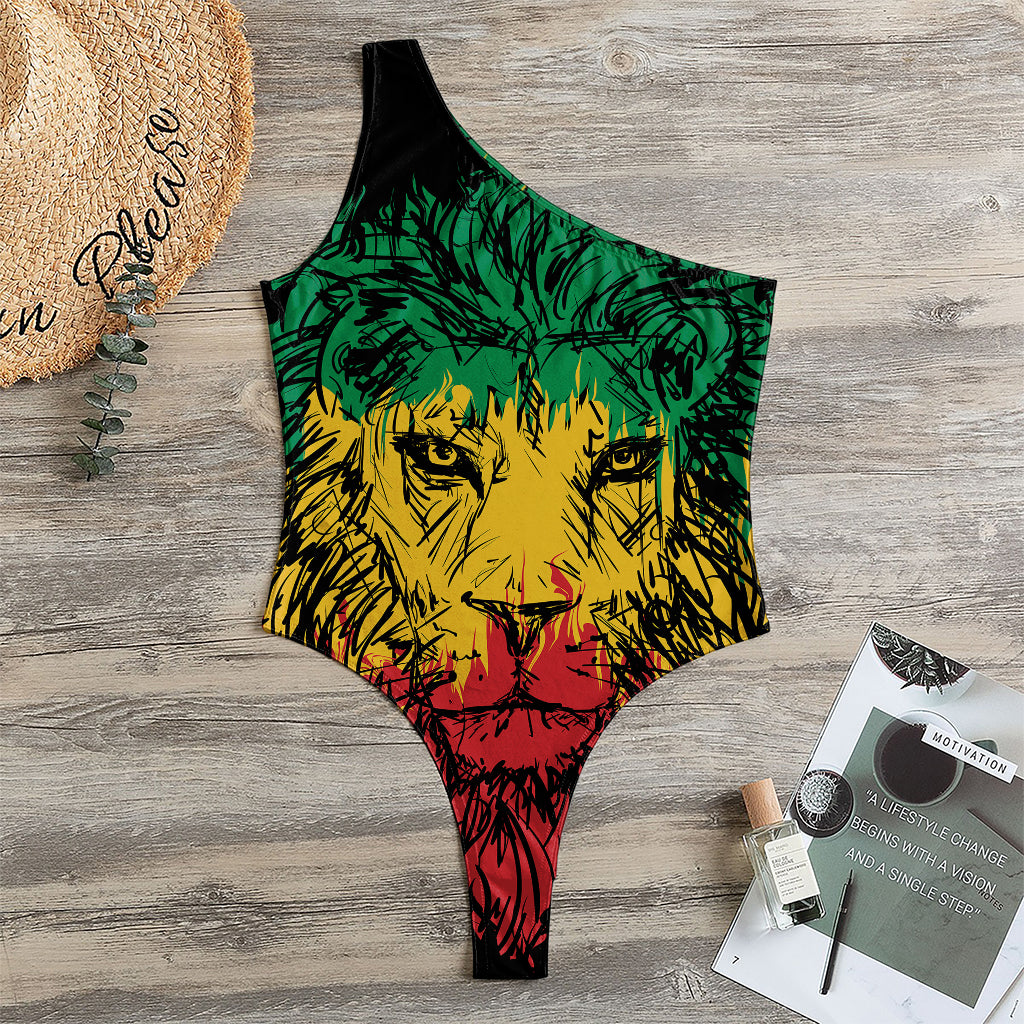 Rasta Lion Print One Shoulder Bodysuit