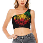 Rasta Lion Print One Shoulder Crop Top