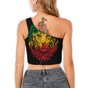 Rasta Lion Print One Shoulder Crop Top