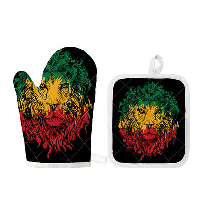 Rasta Lion Print Oven Mitt And Pot Holder Set