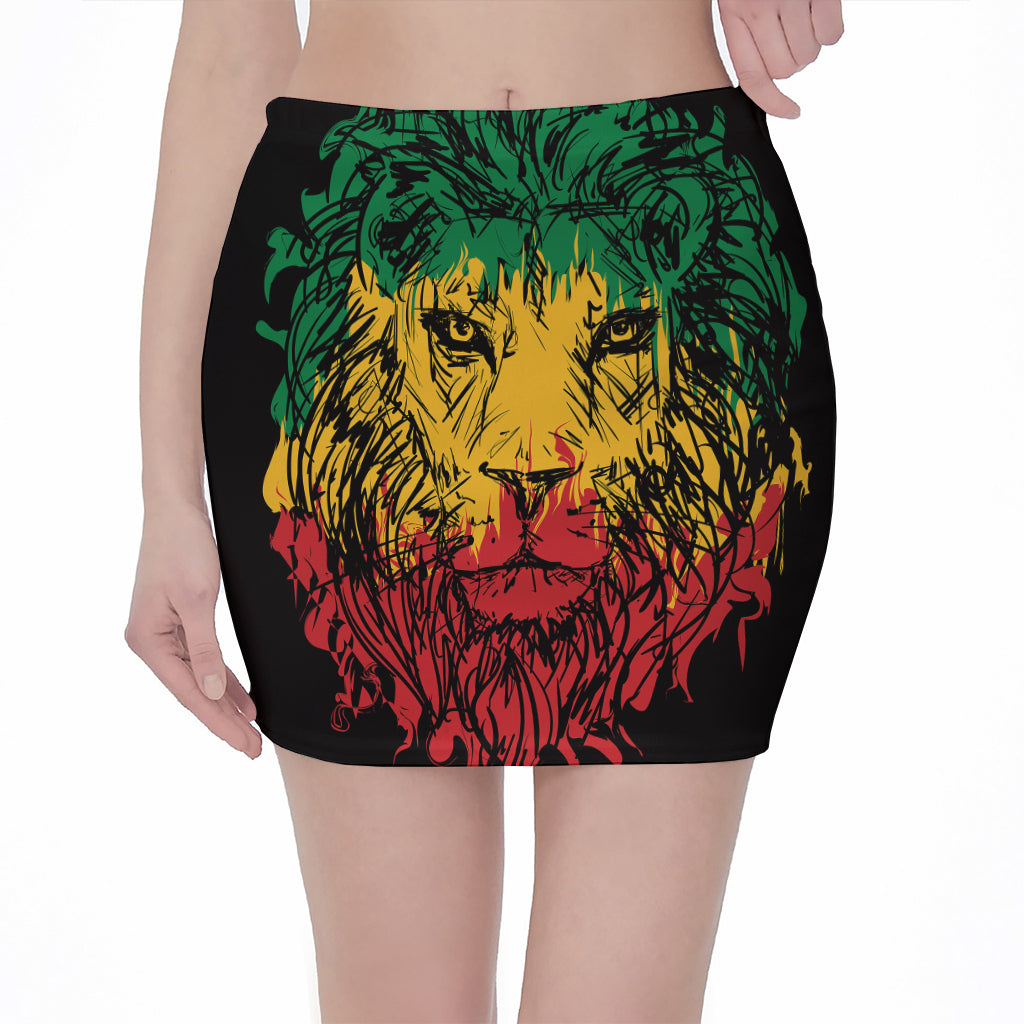 Rasta Lion Print Pencil Mini Skirt