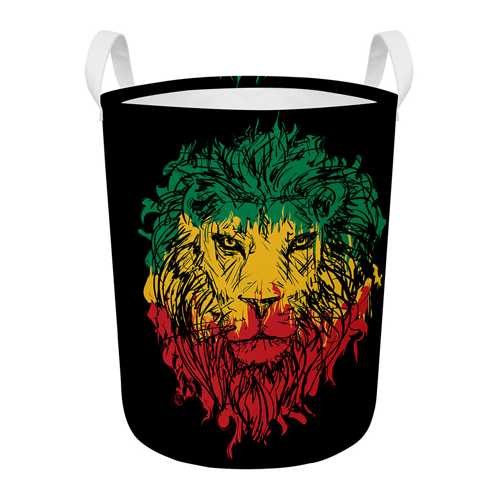 Rasta Lion Print Round Laundry Basket