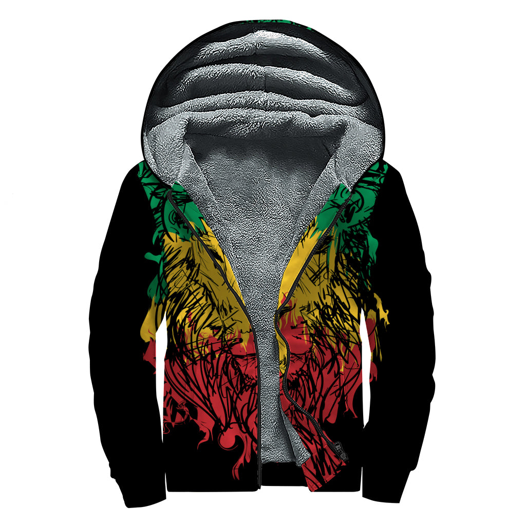 Rasta Lion Print Sherpa Lined Zip Up Hoodie
