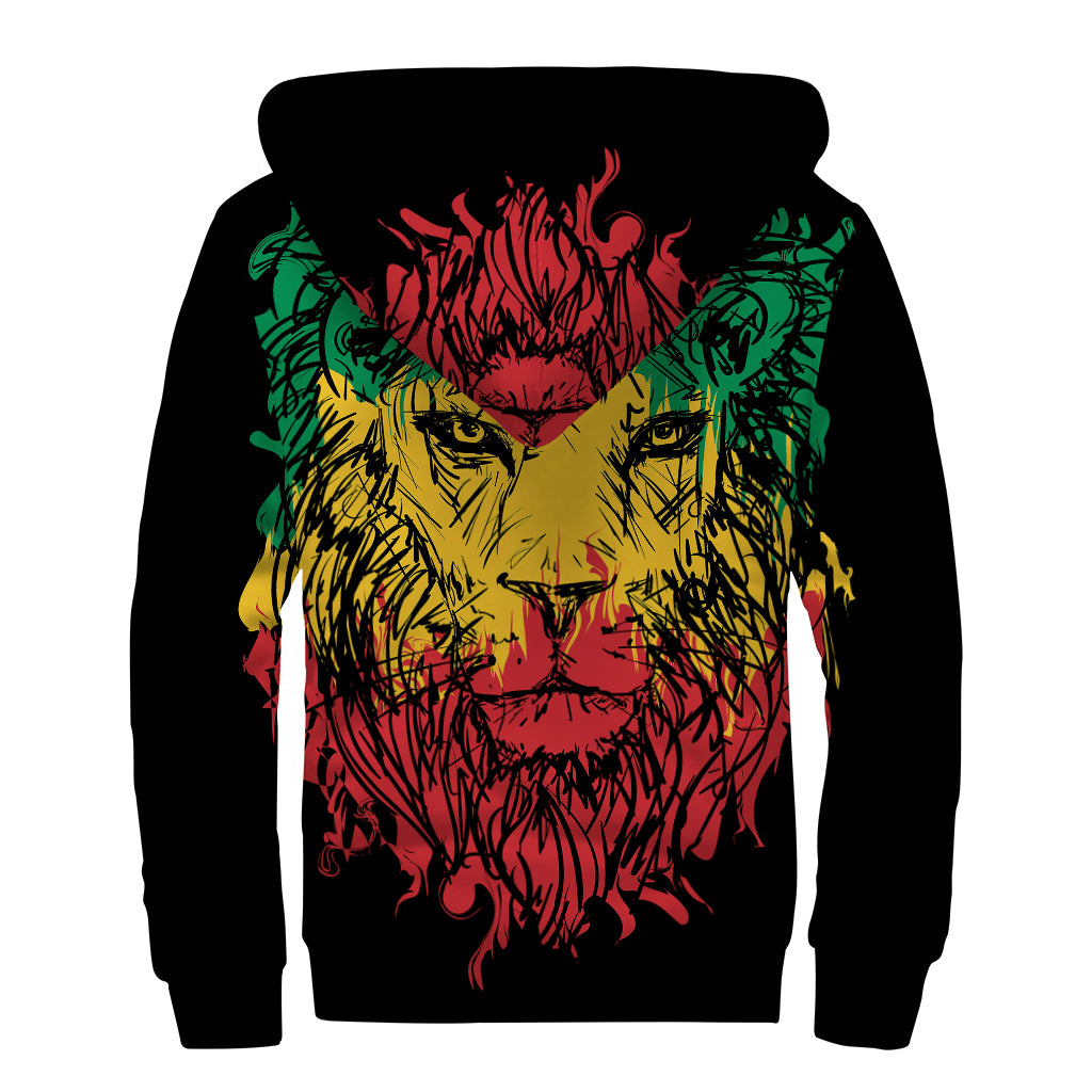 Rasta Lion Print Sherpa Lined Zip Up Hoodie