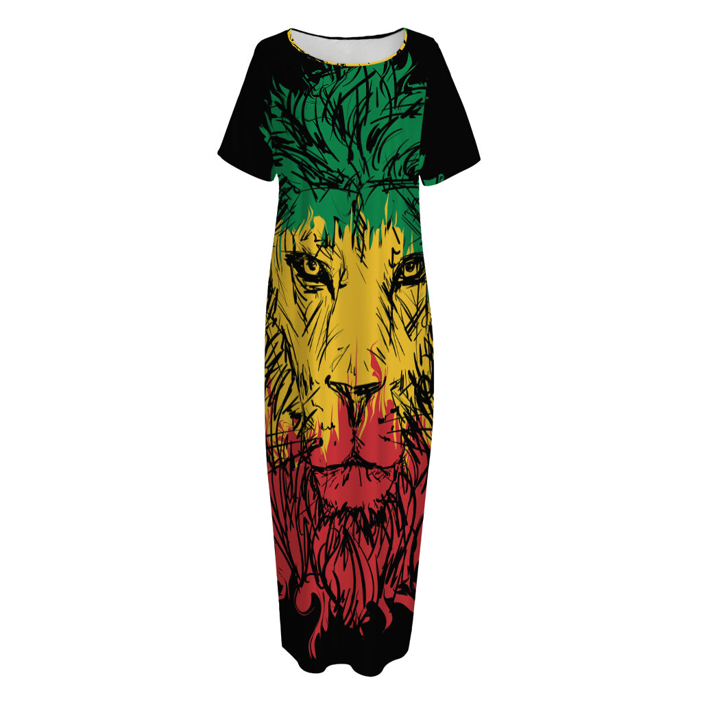 Rasta Lion Print Short Sleeve Long Nightdress