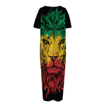 Rasta Lion Print Short Sleeve Long Nightdress