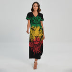 Rasta Lion Print Short Sleeve Maxi Dress