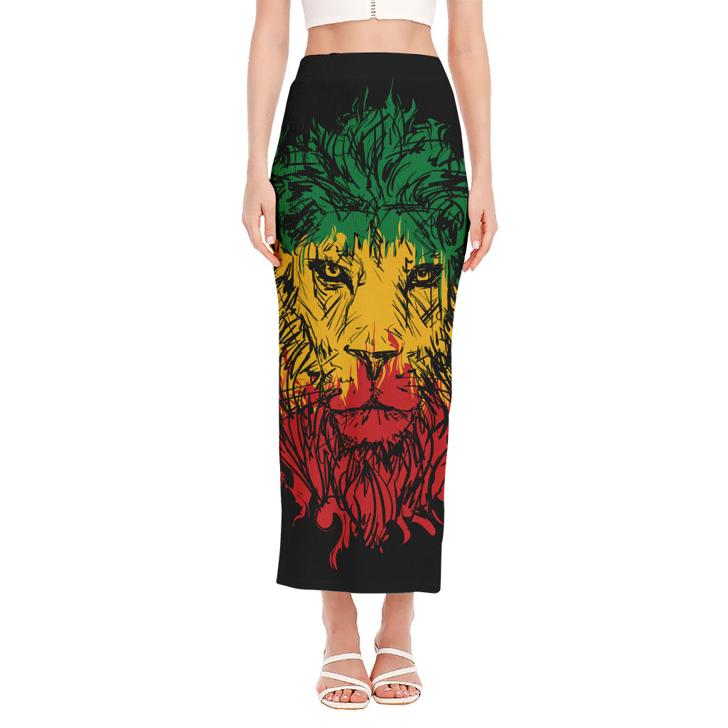 Rasta Lion Print Side Slit Maxi Skirt