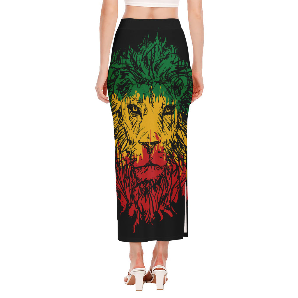 Rasta Lion Print Side Slit Maxi Skirt