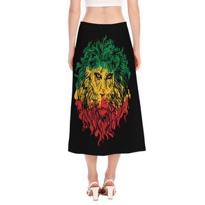 Rasta Lion Print Side Slit Midi Skirt