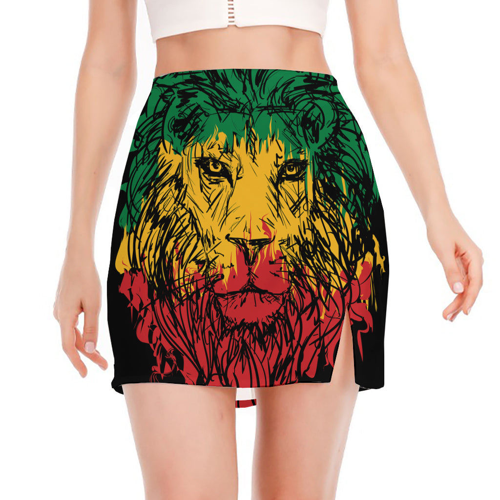 Rasta Lion Print Side Slit Mini Skirt