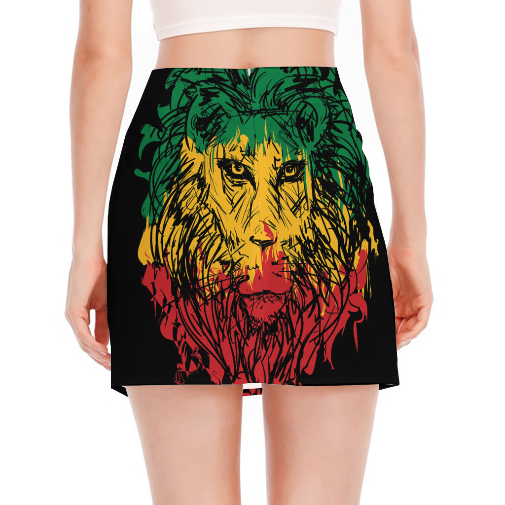 Rasta Lion Print Side Slit Mini Skirt