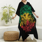 Rasta Lion Print Silk V-Neck Kaftan Dress