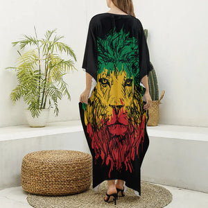 Rasta Lion Print Silk V-Neck Kaftan Dress