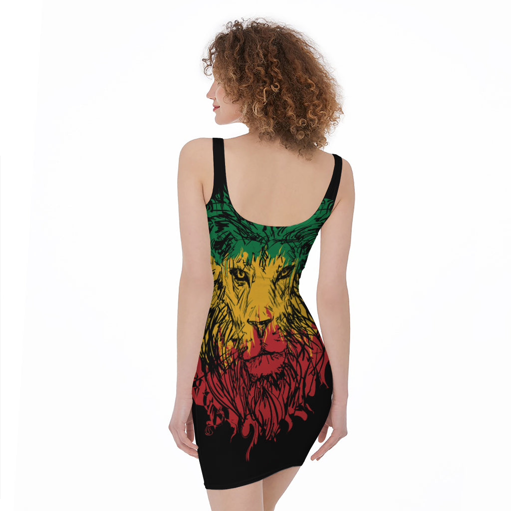 Rasta Lion Print Sleeveless Bodycon Dress