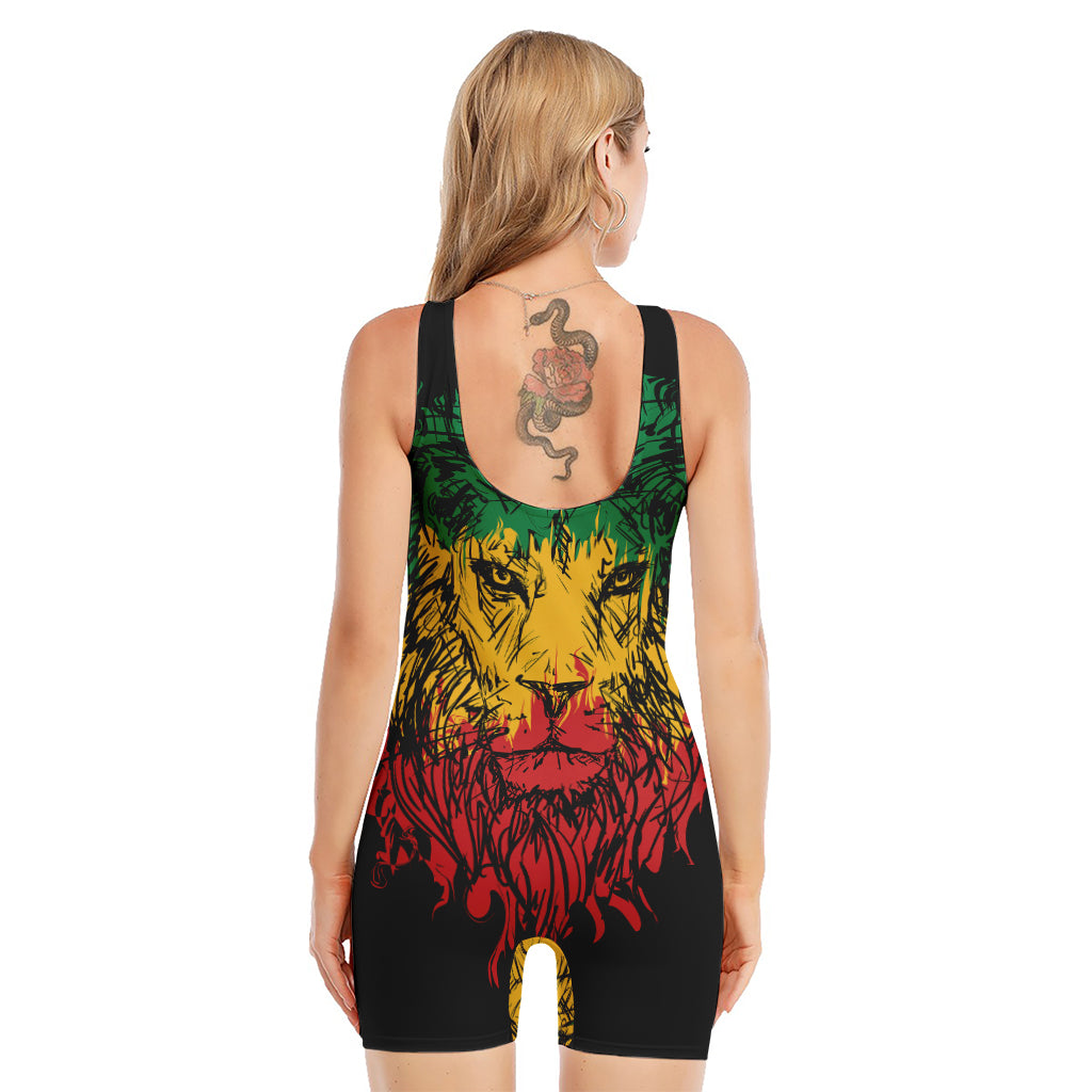 Rasta Lion Print Sleeveless One Piece Swimsuit