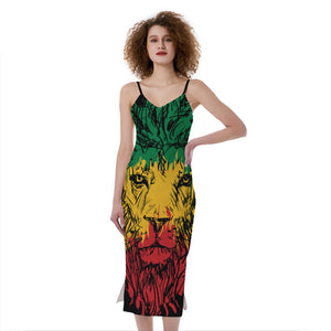 Rasta Lion Print Slim Fit Midi Cami Dress