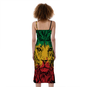 Rasta Lion Print Slim Fit Midi Cami Dress