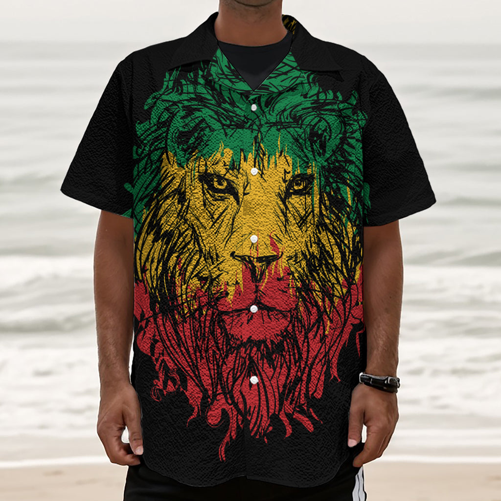 Rasta Lion Print Textured Short Sleeve Shirt