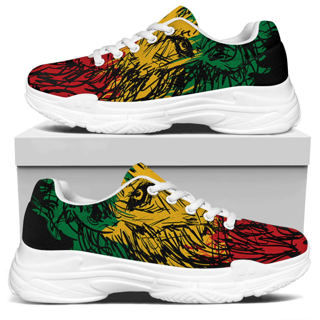 Rasta Lion Print White Chunky Shoes