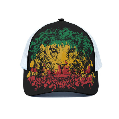 Rasta Lion Print White Mesh Trucker Cap