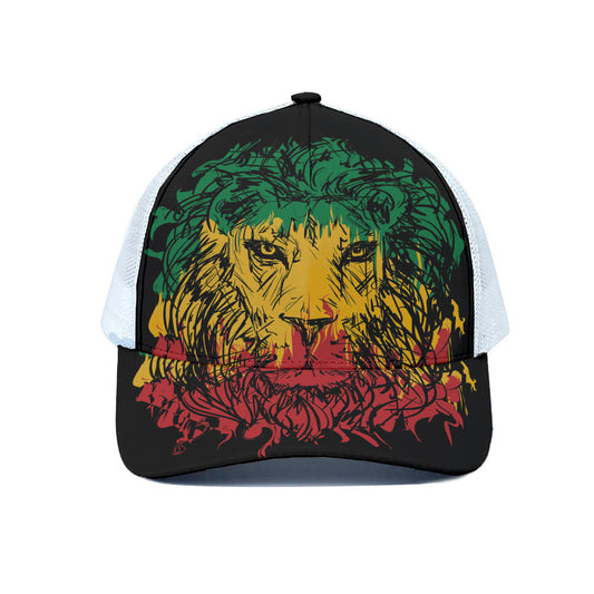 Rasta Lion Print White Mesh Trucker Cap