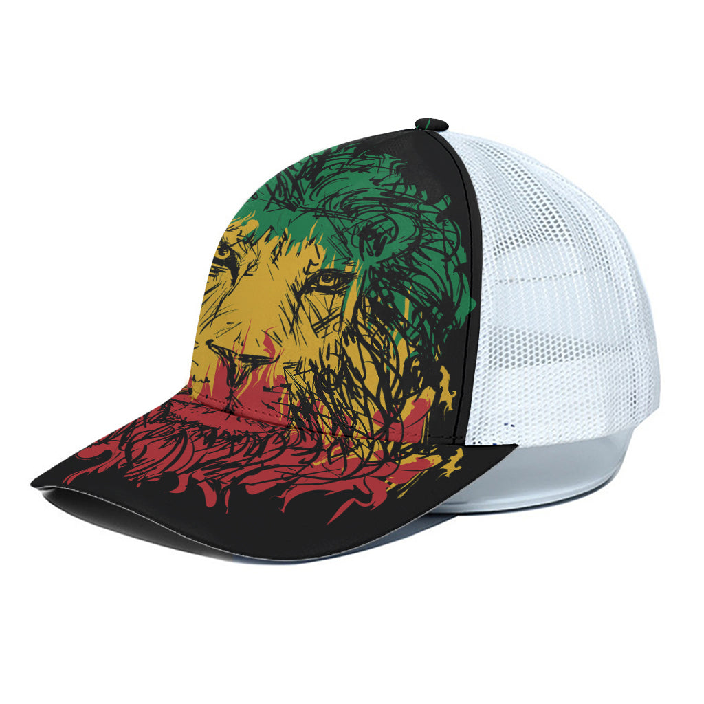 Rasta Lion Print White Mesh Trucker Cap