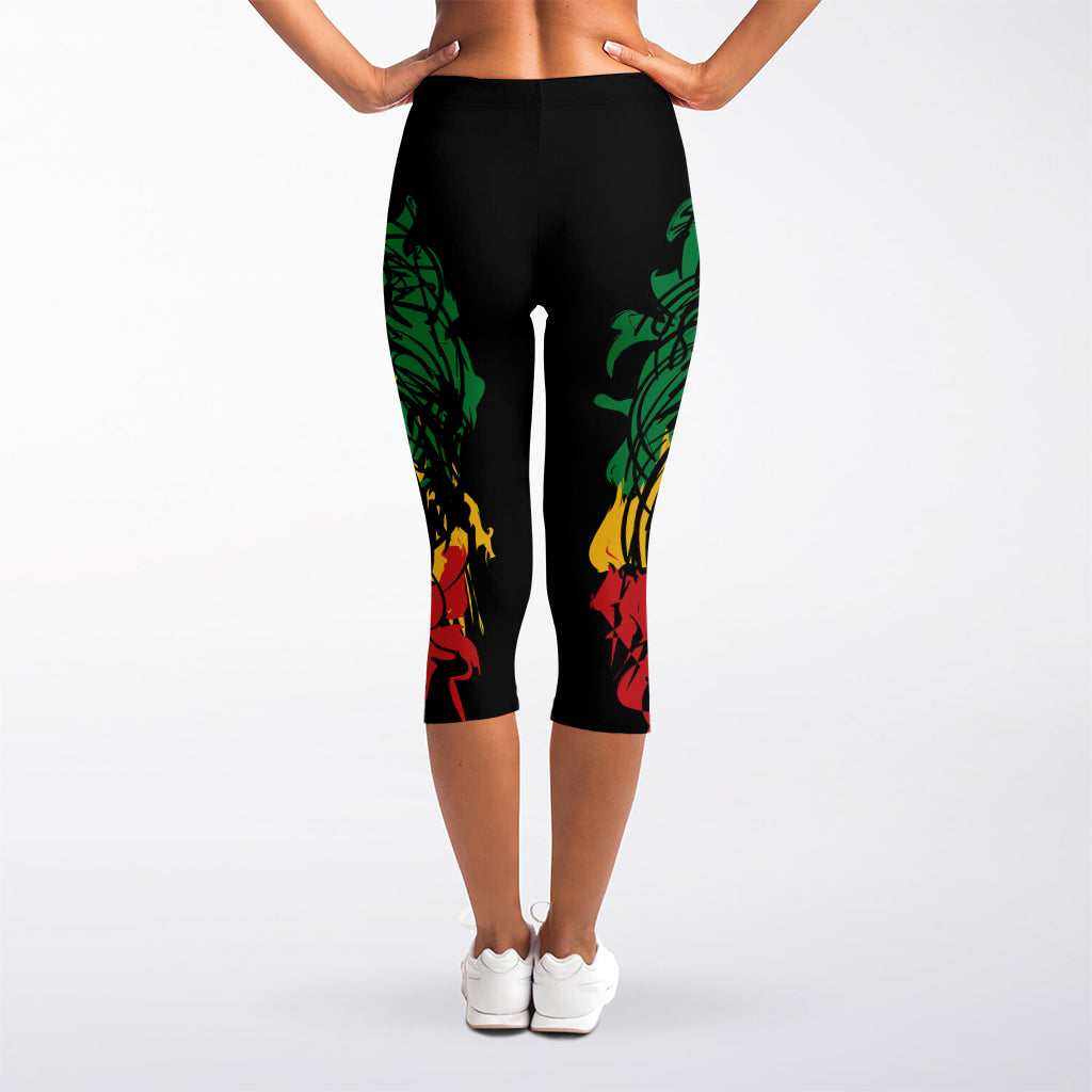 Rasta Lion Print Women's Capri Leggings