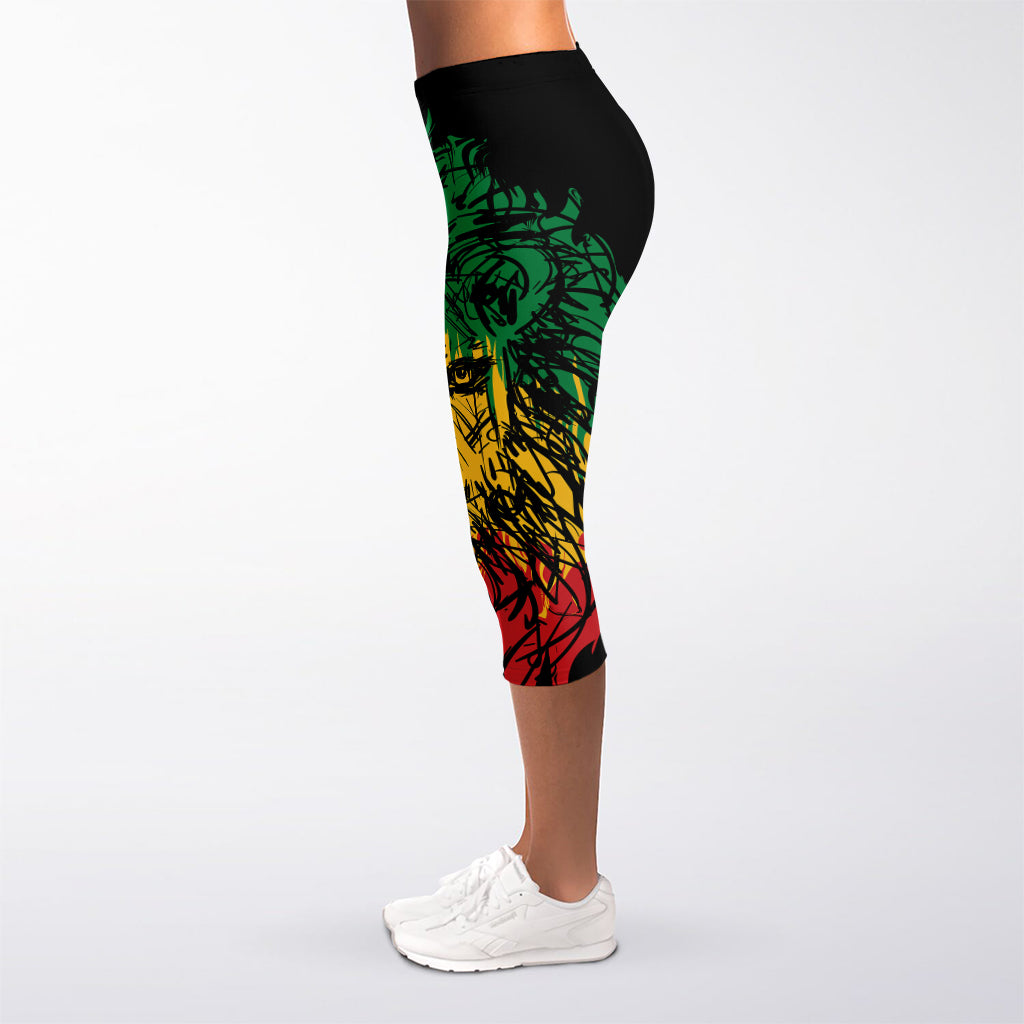 Rasta Lion Print Women's Capri Leggings